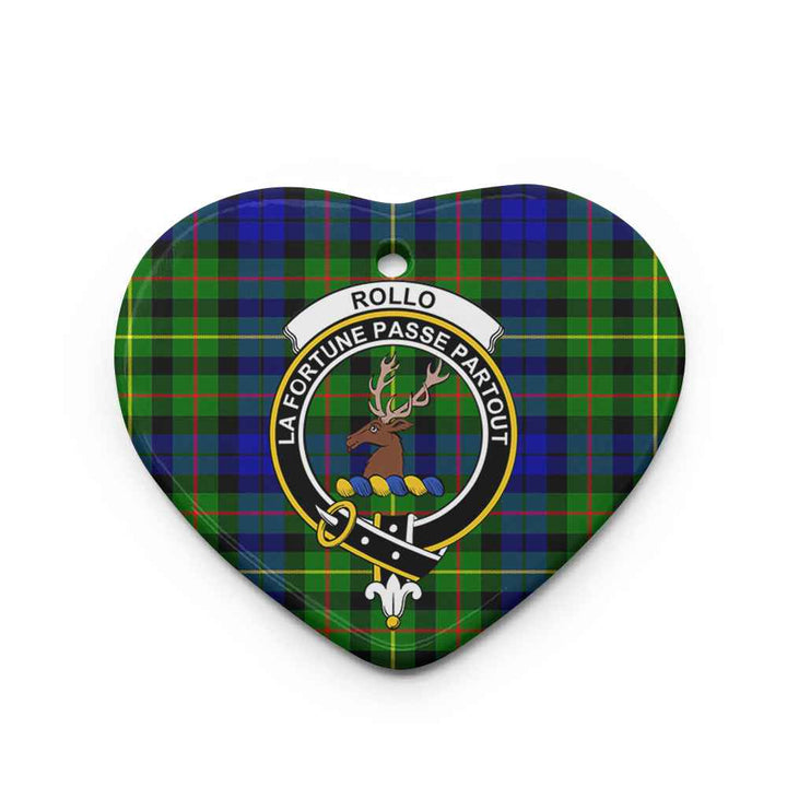 Scottish Rollo Clan Crest Tartan Ceramic Ornament Heart Shape Tartan Plaid