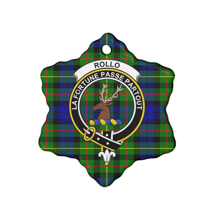 Scottish Rollo Clan Crest Tartan Ceramic Ornament Snow Flake Shape Tartan Plaid