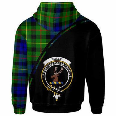 Scottish Rollo Clan Crest Tartan Curve Hoodie Back Side Tartan Plaid