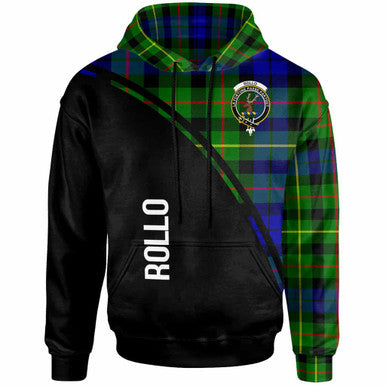 Scottish Rollo Clan Crest Tartan Curve Hoodie Front Side Tartan Plaid