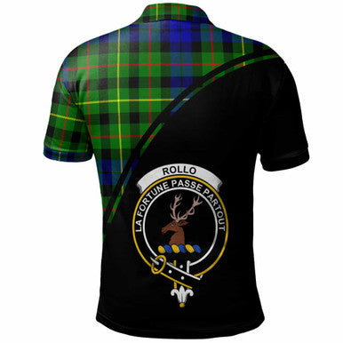 Scottish Rollo Clan Crest Tartan Curve Polo Shirt Back Side Tartan Plaid