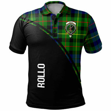 Scottish Rollo Clan Crest Tartan Curve Polo Shirt Front Side Tartan Plaid