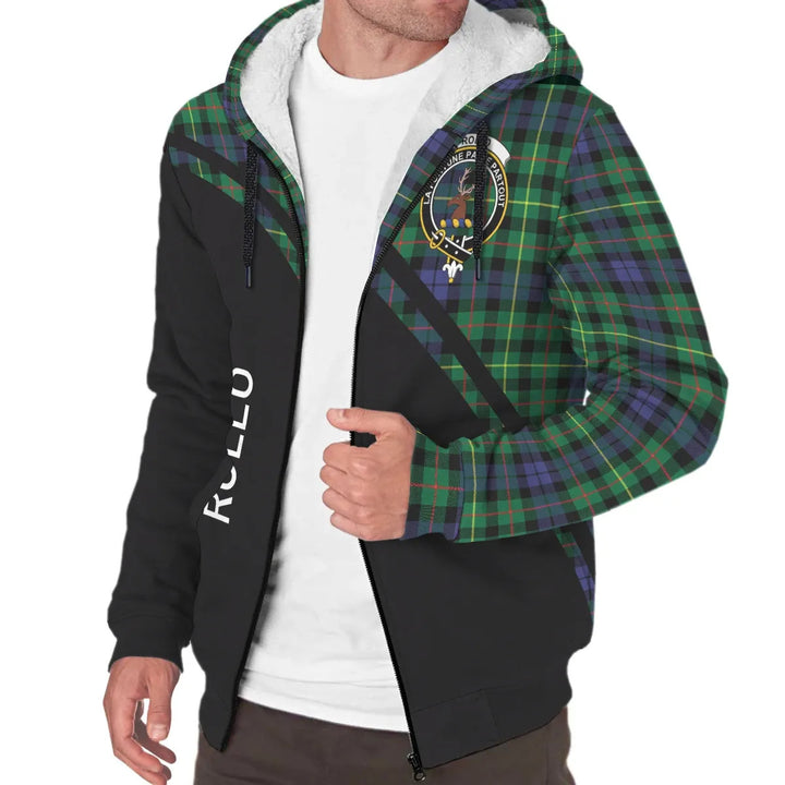 Scottish Rollo Clan Crest Tartan Curve Sherpa Hoodie