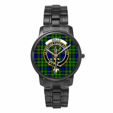 Scottish Rollo Clan Crest Tartan Folding Clasp Steel Quartz Watches Tartan Plaid Black 1