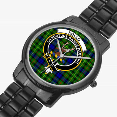 Scottish Rollo Clan Crest Tartan Folding Clasp Steel Quartz Watches Tartan Plaid Black 2