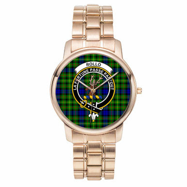 Scottish Rollo Clan Crest Tartan Folding Clasp Steel Quartz Watches Tartan Plaid Rose Gold 1