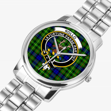 Scottish Rollo Clan Crest Tartan Folding Clasp Steel Quartz Watches Tartan Plaid Silver 2