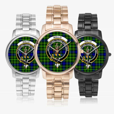 Scottish Rollo Clan Crest Tartan Folding Clasp Steel Quartz Watches Tartan Plaid All