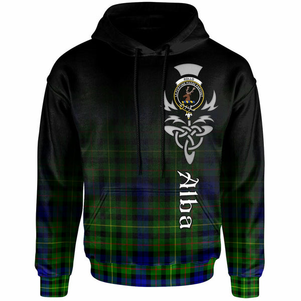 Scottish Rollo Clan Crest Tartan Hoodie - Alba Gu Brath Family Crest Celtic Inspired Front Side Tartan Plaid
