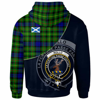 Scottish Rollo Clan Crest Tartan Hoodie - Bend Style Back Side Tartan Plaid
