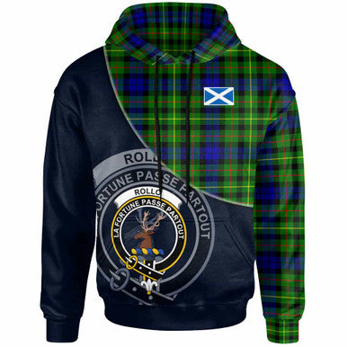 Scottish Rollo Clan Crest Tartan Hoodie - Bend Style Front Side Tartan Plaid
