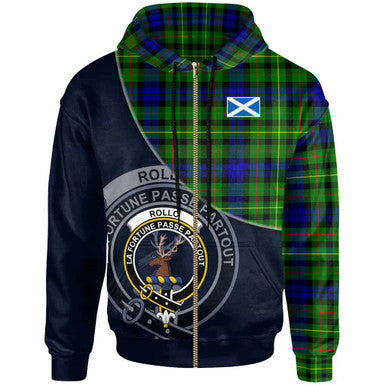 Scottish Rollo Clan Crest Tartan Hoodie - Bend Style Zip-up Tartan Plaid