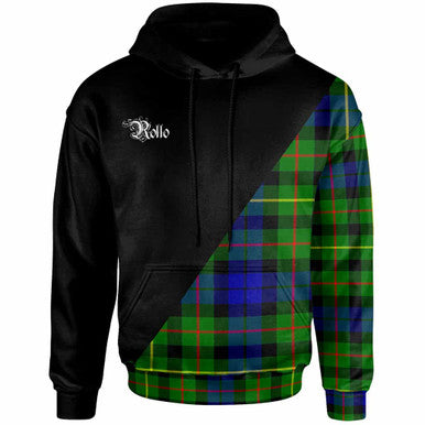 Scottish Rollo Clan Crest Tartan Hoodie - Military Logo Front Side Tartan Plaid