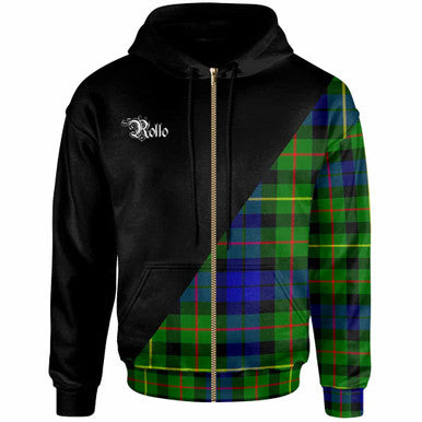 Scottish Rollo Clan Crest Tartan Hoodie - Military Logo Zip-up Tartan Plaid