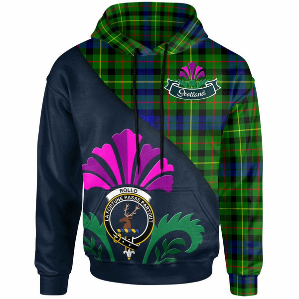 Scottish Rollo Clan Crest Tartan Hoodie - Scotland Thistle Style Front Side Tartan Plaid