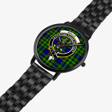 Scottish Rollo Clan Crest Tartan Instafamous Steel Quartz Watches Tartan Plaid Black 2