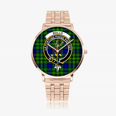 Scottish Rollo Clan Crest Tartan Instafamous Steel Quartz Watches Tartan Plaid Rose Gold 1