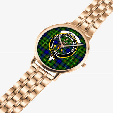 Scottish Rollo Clan Crest Tartan Instafamous Steel Quartz Watches Tartan Plaid Rose Gold 2