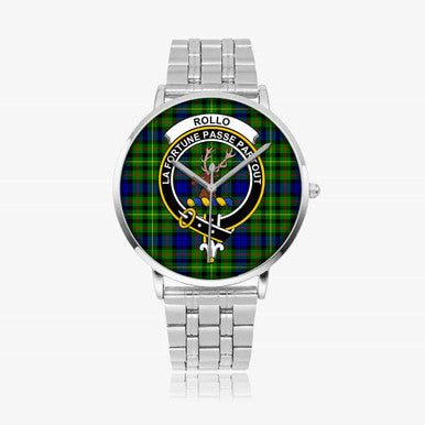 Scottish Rollo Clan Crest Tartan Instafamous Steel Quartz Watches Tartan Plaid Silver 1