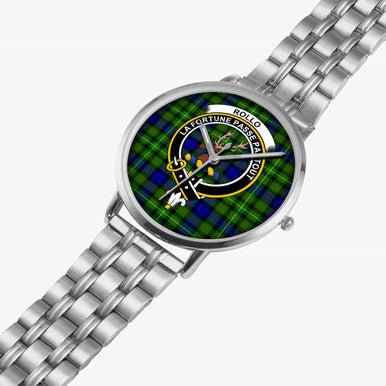 Scottish Rollo Clan Crest Tartan Instafamous Steel Quartz Watches Tartan Plaid Silver 2