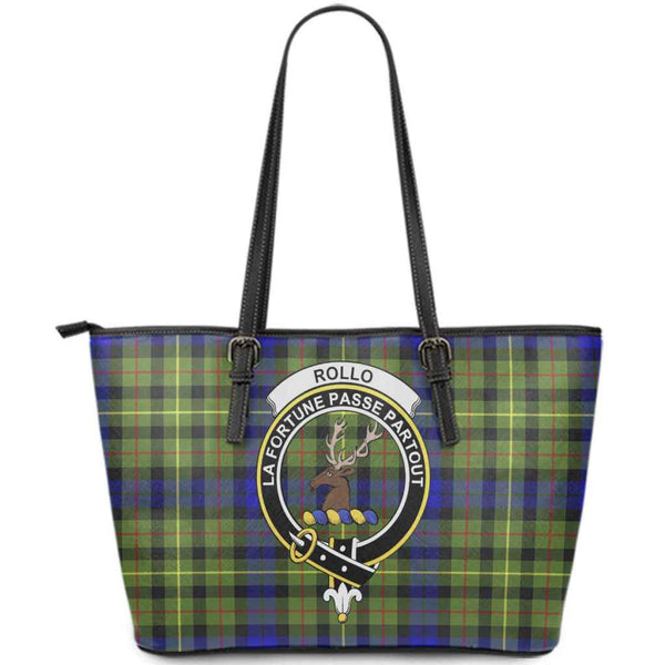 Scottish Rollo Clan Crest Tartan Leather Tote Tartan Plaid