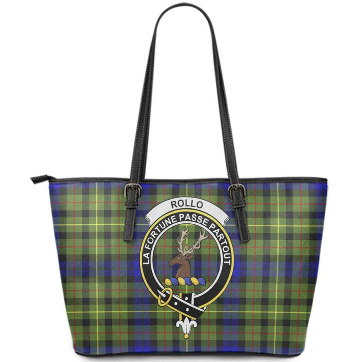 Scottish Rollo Clan Crest Tartan Leather Tote Tartan Plaid