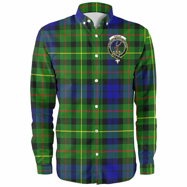 Scottish Rollo Clan Crest Tartan Long Sleeve Shirt Front Side Tartan Plaid