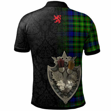 Scottish Rollo Clan Crest Tartan Polo Shirt - Half Thistle Flowers Celtic Design Back Side Tartan Plaid