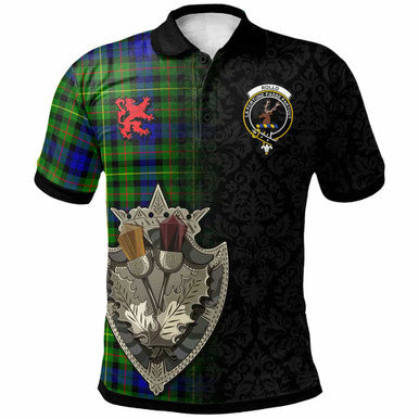 Scottish Rollo Clan Crest Tartan Polo Shirt - Half Thistle Flowers Celtic Design Front Side Tartan Plaid