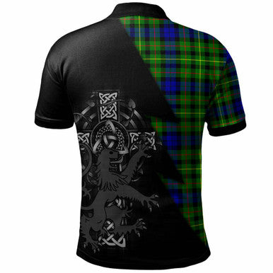 Scottish Rollo Clan Crest Tartan Polo Shirt - Lion Rampant Celtic Cross Flash Style Back Side Tartan Plaid