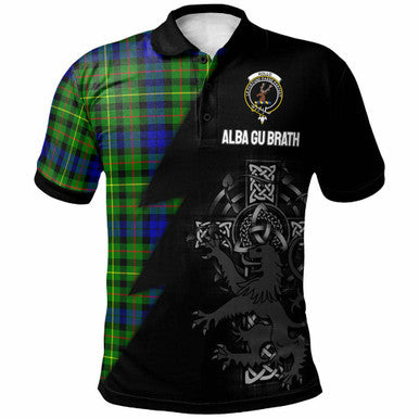 Scottish Rollo Clan Crest Tartan Polo Shirt - Lion Rampant Celtic Cross Flash Style Front Side Tartan Plaid