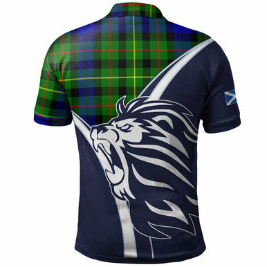 Scottish Rollo Clan Crest Tartan Polo Shirt - Scottish Flag With Lion Back Side Tartan Plaid
