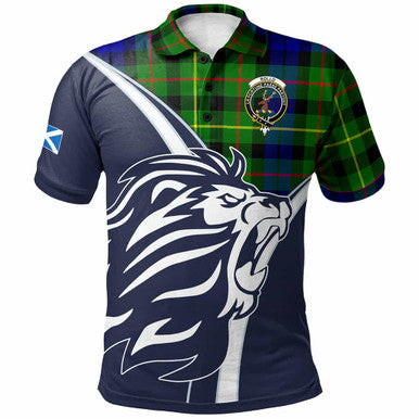 Scottish Rollo Clan Crest Tartan Polo Shirt - Scottish Flag With Lion Front Side Tartan Plaid