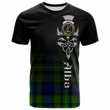 Scottish Rollo Clan Crest Tartan T-Shirt - Alba Gu Brath Family Crest Celtic Inspired Front Side Tartan Plaid