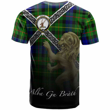 Scottish Rollo Clan Crest Tartan T-Shirt - Celtic With Scotland Lion Back Side Tartan Plaid