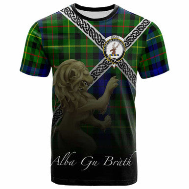 Scottish Rollo Clan Crest Tartan T-Shirt - Celtic With Scotland Lion Front Side Tartan Plaid