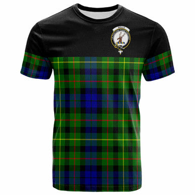 Scottish Rollo Clan Crest Tartan T-Shirt - Horizontal Style Front Side Tartan Plaid