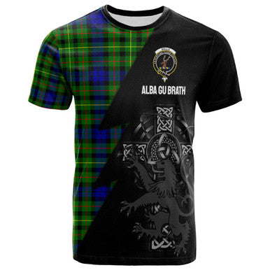 Scottish Rollo Clan Crest Tartan T-Shirt - Lion Rampant Celtic Cross Flash Style Front Side Tartan Plaid