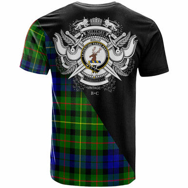 Scottish Rollo Clan Crest Tartan T-Shirt - Military Logo Back Side Tartan Plaid