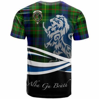 Scottish Rollo Clan Crest Tartan T-Shirt - Scotland Lion Back Side Tartan Plaid