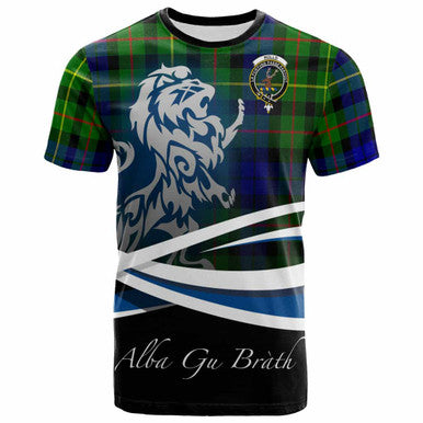Scottish Rollo Clan Crest Tartan T-Shirt - Scotland Lion Front Side Tartan Plaid