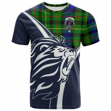 Scottish Rollo Clan Crest Tartan T-Shirt - Scottish Flag With Lion Front Side Tartan Plaid