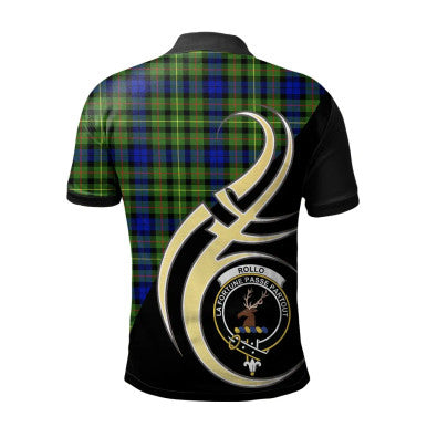 Scottish Rollo Modern Clan Crest Tartan Polo Shirt Believe in Me Back Side Tartan Plaid