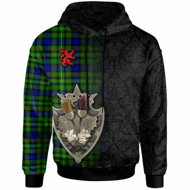 Scottish Rollo Modern Clan Tartan Hoodie - Half Thistle Flowers Celtic Design Front Side Tartan Plaid