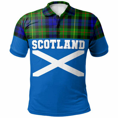 Scottish Rollo Modern Clan Tartan Polo Shirt - Lion Rampant of Scotland With Flag Front Side Tartan Plaid