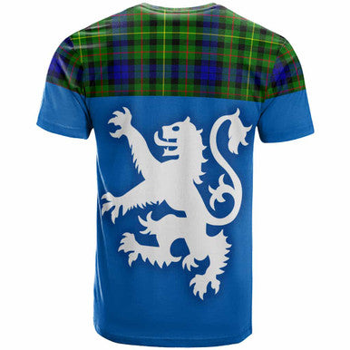 Scottish Rollo Modern Clan Tartan T-Shirt - Lion Rampant of Scotland With Flag Back Side Tartan Plaid