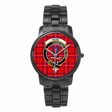 Scottish Rose Clan Crest Tartan Folding Clasp Steel Quartz Watches Tartan Plaid Black 1