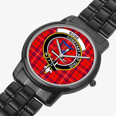 Scottish Rose Clan Crest Tartan Folding Clasp Steel Quartz Watches Tartan Plaid Black 2