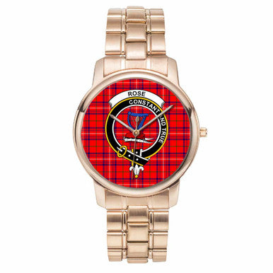 Scottish Rose Clan Crest Tartan Folding Clasp Steel Quartz Watches Tartan Plaid Rose Gold 1