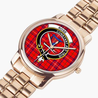 Scottish Rose Clan Crest Tartan Folding Clasp Steel Quartz Watches Tartan Plaid Rose Gold 2